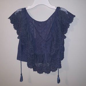 Blue cropped lace top